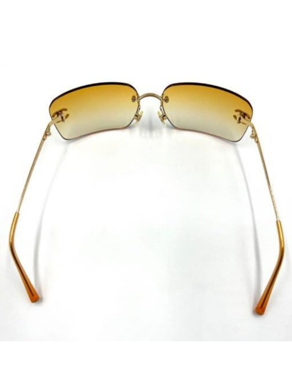 Chanel Vintage Sunglasses Rhinestone CC Logo Rimless Gradient Gold Tint - Picture 6 of 10